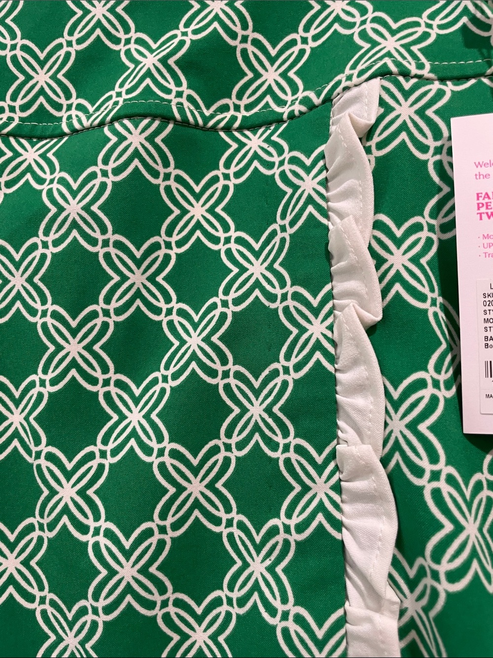 Lilly Pulitzer Green Mini Skirt with White Geometric Print - Picture 3 of 7